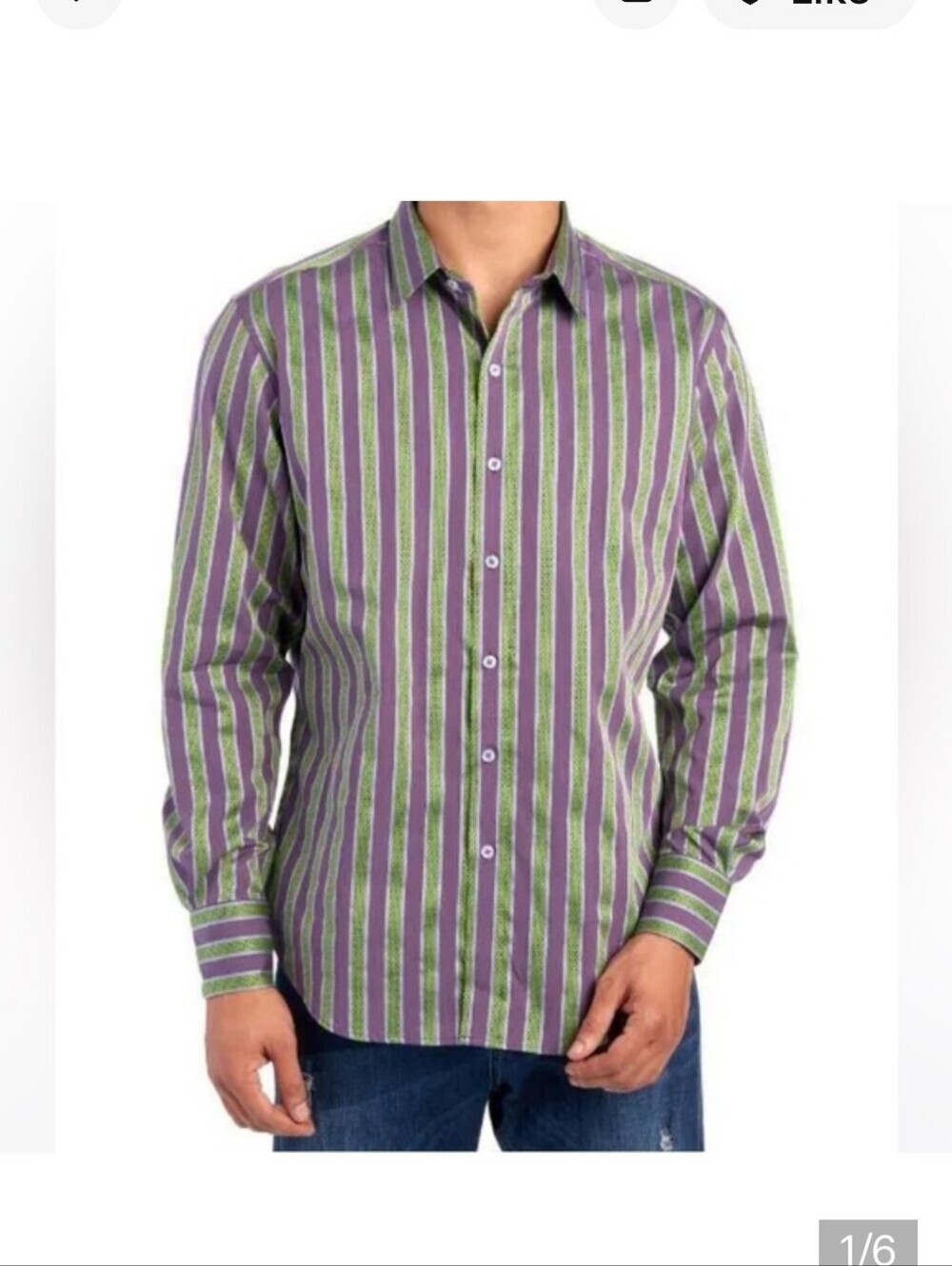 ROBERT GRAHAM PURPLE AND GREEN STRIPED LONG SLEEVE BUTTON DOWN XL MENS PREPPY